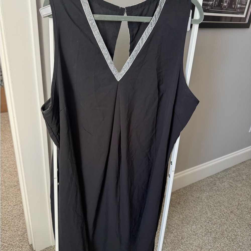 Elegant Black Midi Dress with Silver Trim